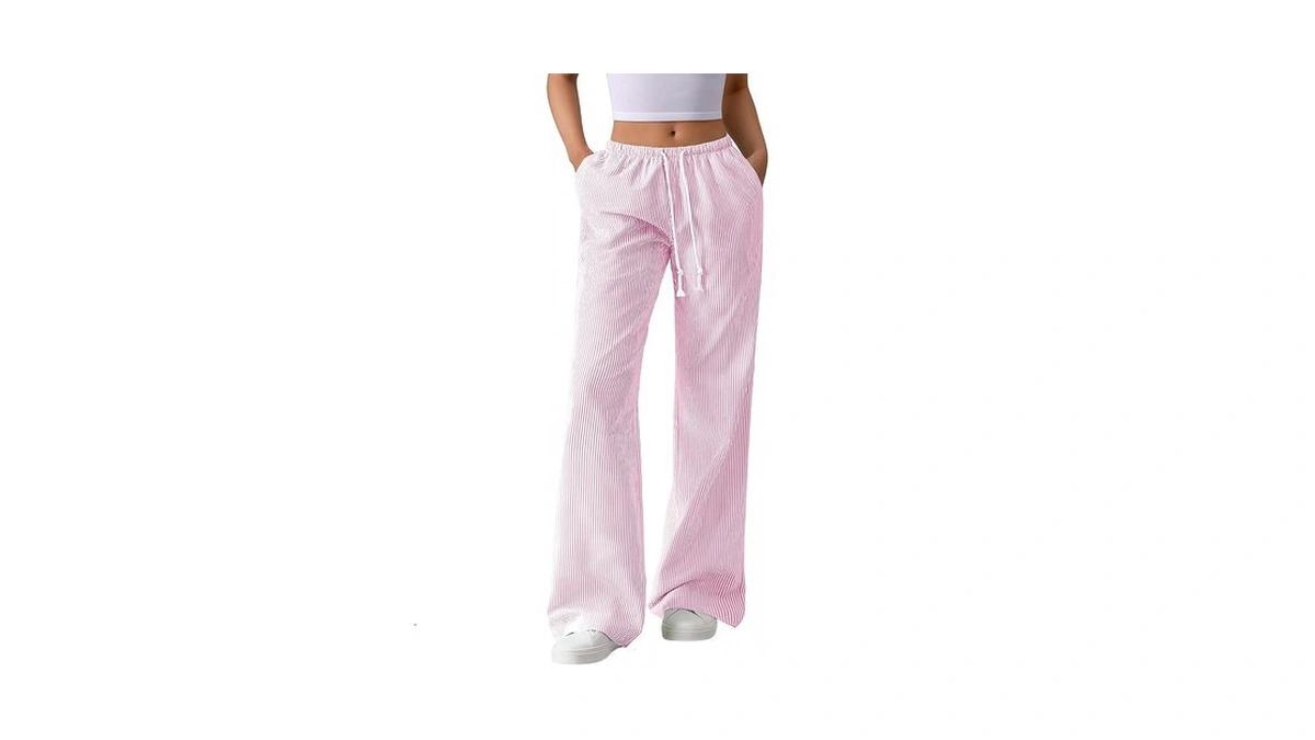 Btfbm Striped Wide Leg Pants For Women Summer 2026,light Pink,l