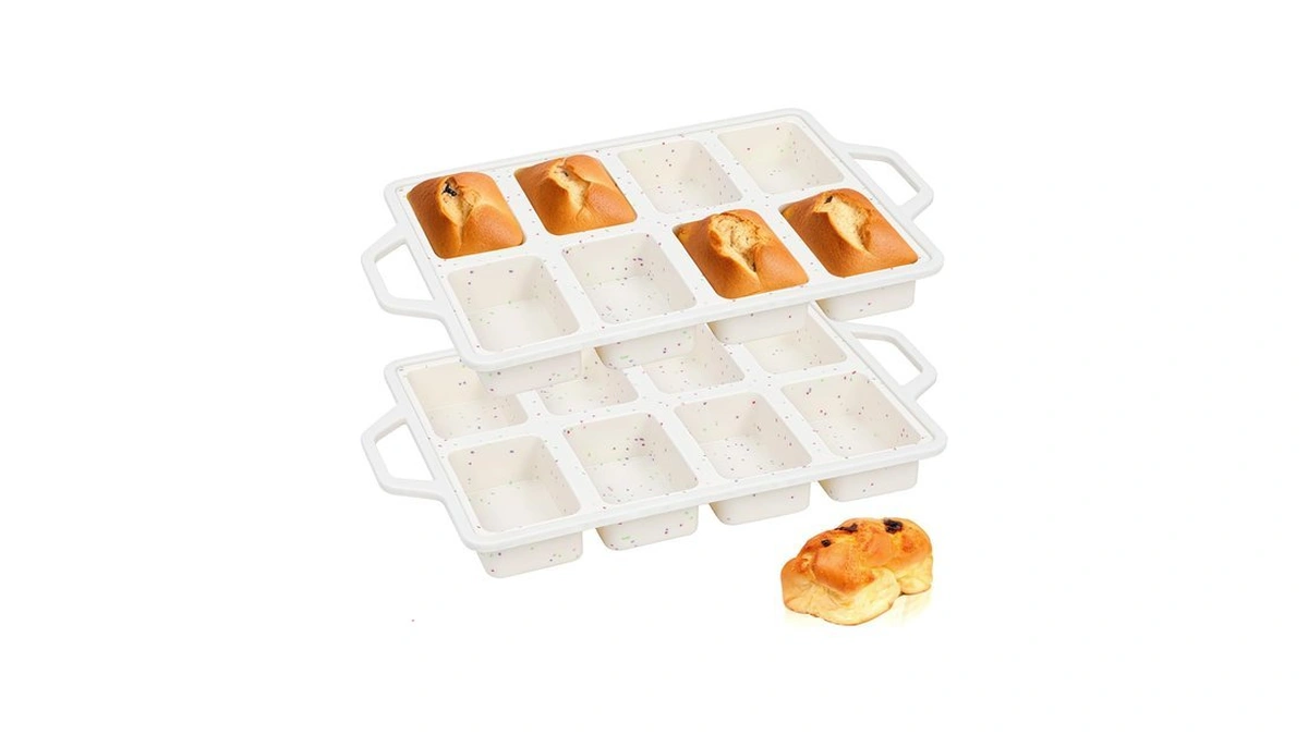 Sj 2 Pack 8-cavity Mini Silicone Loaf Pans, Bpa-free Reinforced