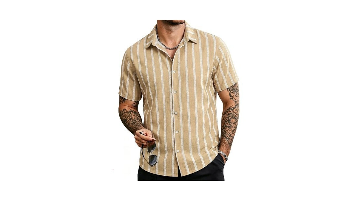 Linennmain Mens Summer Shirts Short Sleeve Button Down Casual Vintage