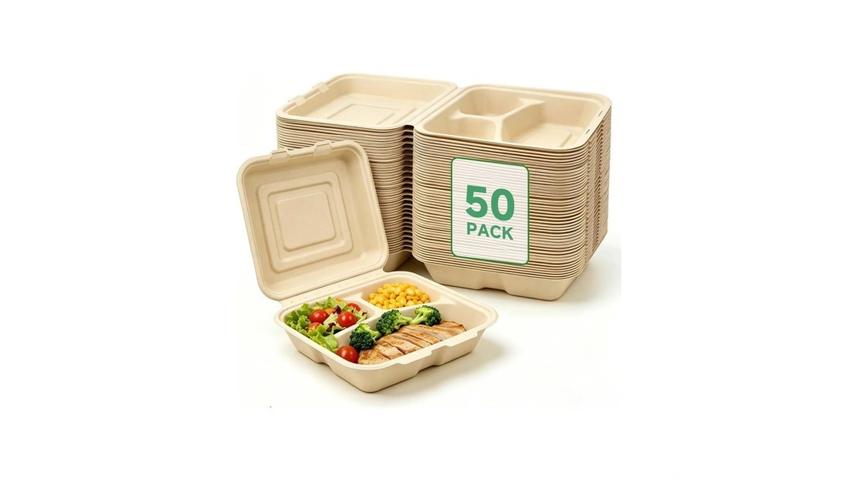 To Go Boxes - 50 Pack 3 Compartment Compostable Degradable