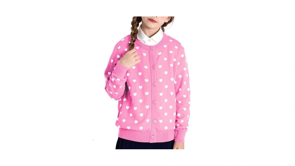 Boboyoyo Girls Cardigan 100% Cotton Kids Heart Cardigan Sweater Valentines