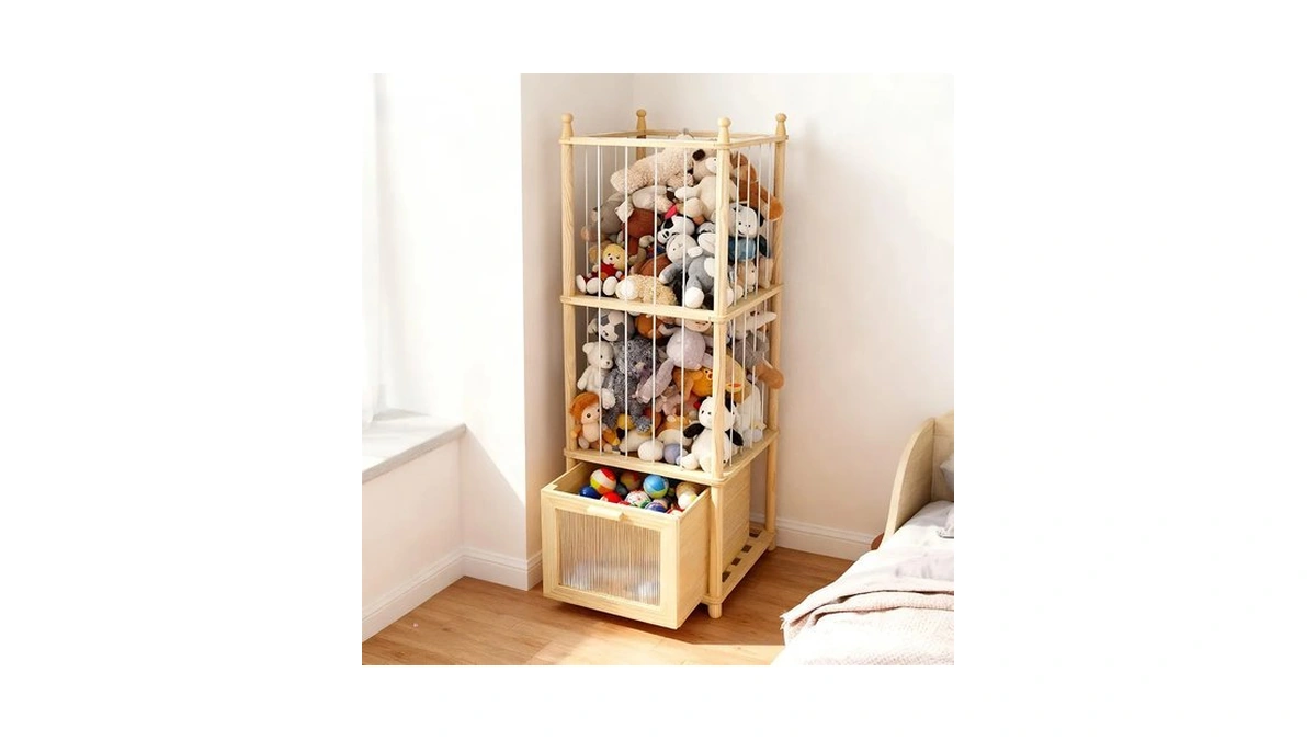 Kompaktayc Stuffed Animal Storage With Clear-view Drawer, Wooden Stuffed Animal