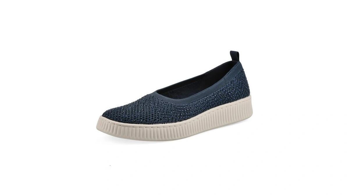 White Mountain Women's Digs Sparkling Woven Knit Slip-on Flat, Navy/fabric,