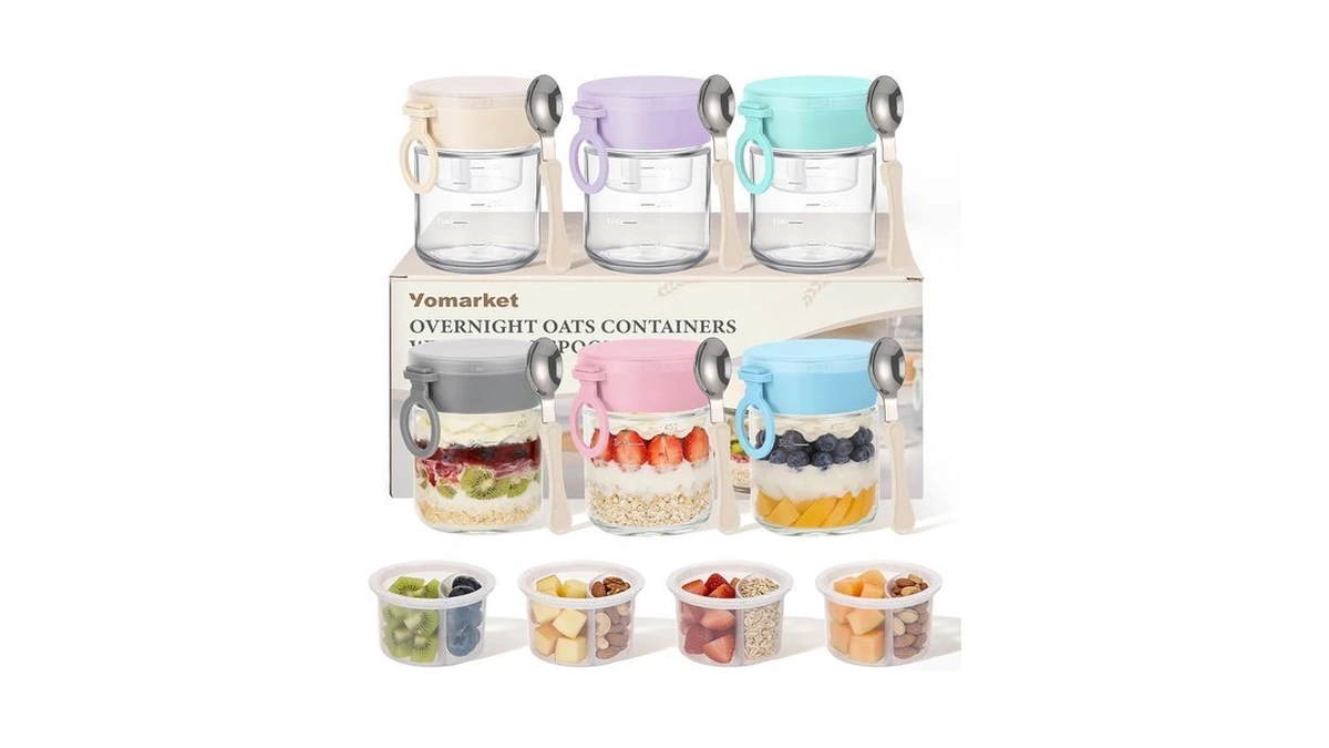 Yomarket 6 Pack Overnight Oats Containers With Lids And Folding
