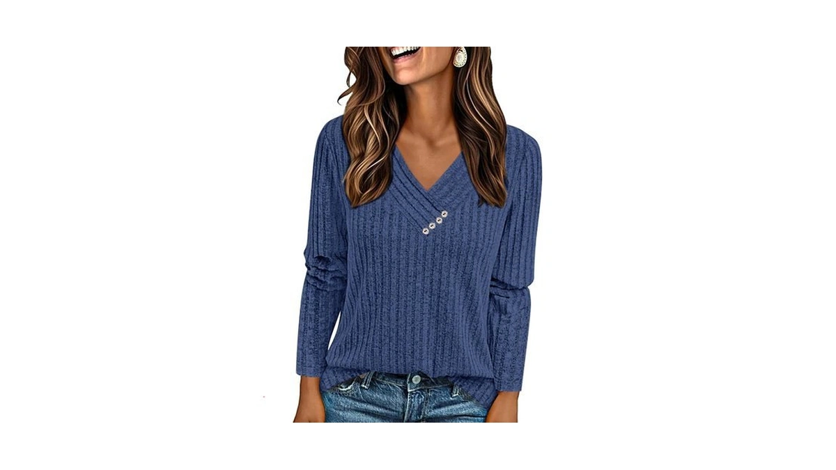 Prettygarden Women's Fall Long Sleeve V Neck Tunic Shirts (dark