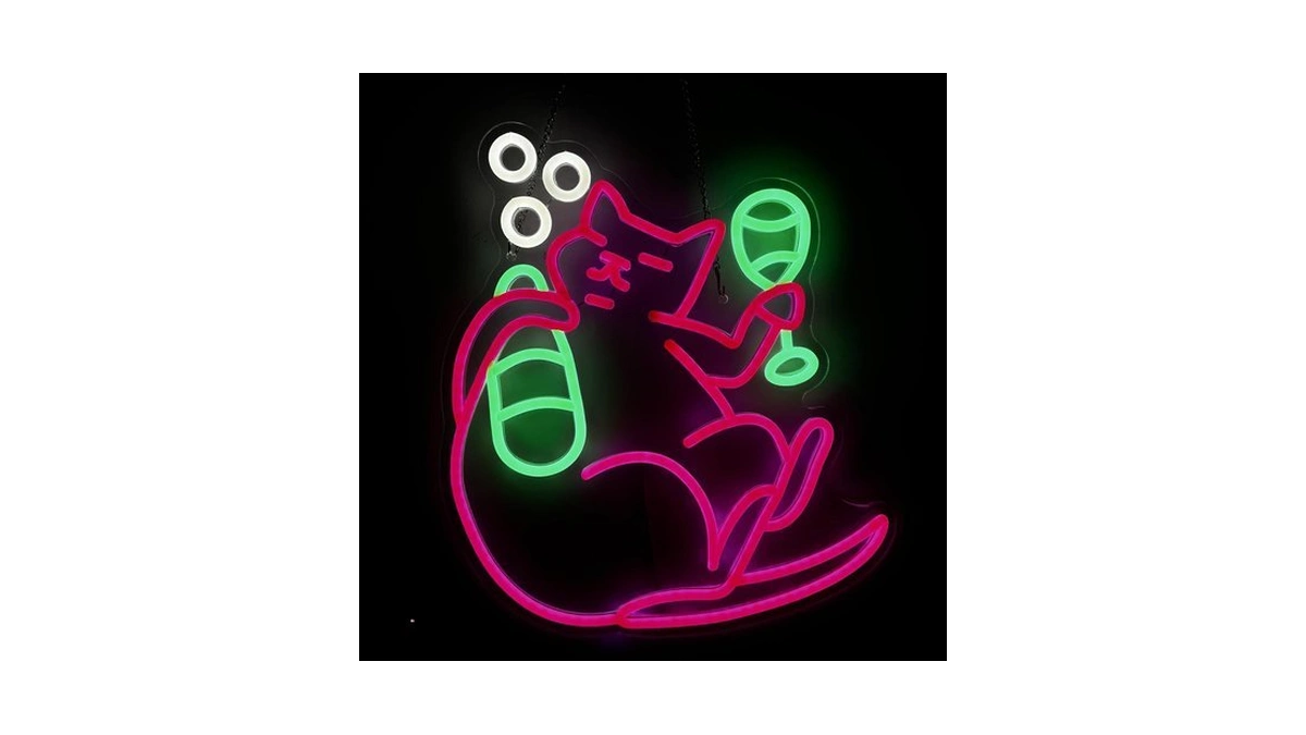 Echohylights Drunk Cat Beer Neon Sign For Wall Decor, Dimmable,