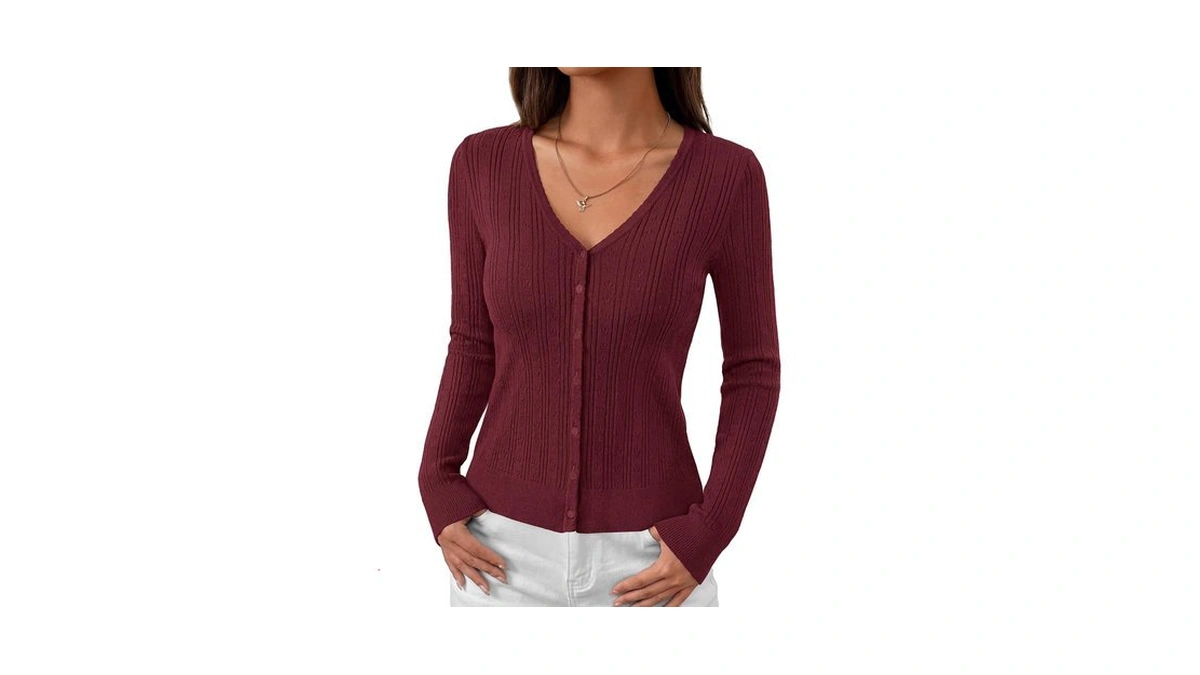 Mascomoda Womens Fitted Lightweight Cardigan Button Sweaters(burgundy,s)