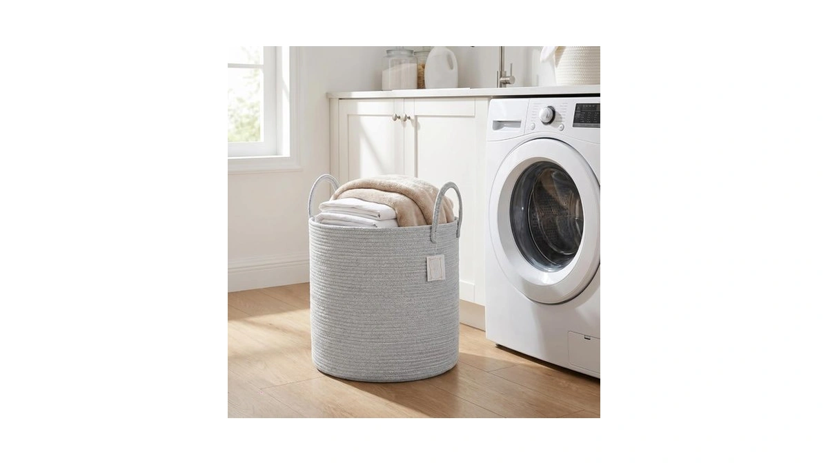 Large Woven Laundry Basket Hamper,60l Cotton Rope Storage Bin For