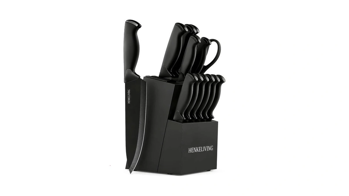 Henkeliving 14-piece Black Kitchen Knife Block Set With Built-in Sharpener