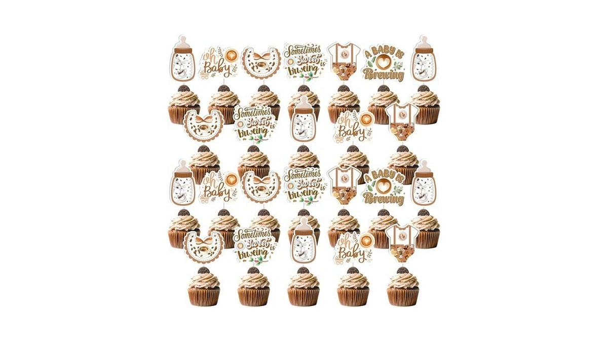 24pcs Something Sweet Is Brewing Cupcake Toppers - A Baby