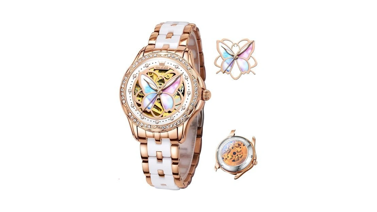 Olevs Watch Women Automatic Elegant Butterfly Waterproof Ceramic Watch