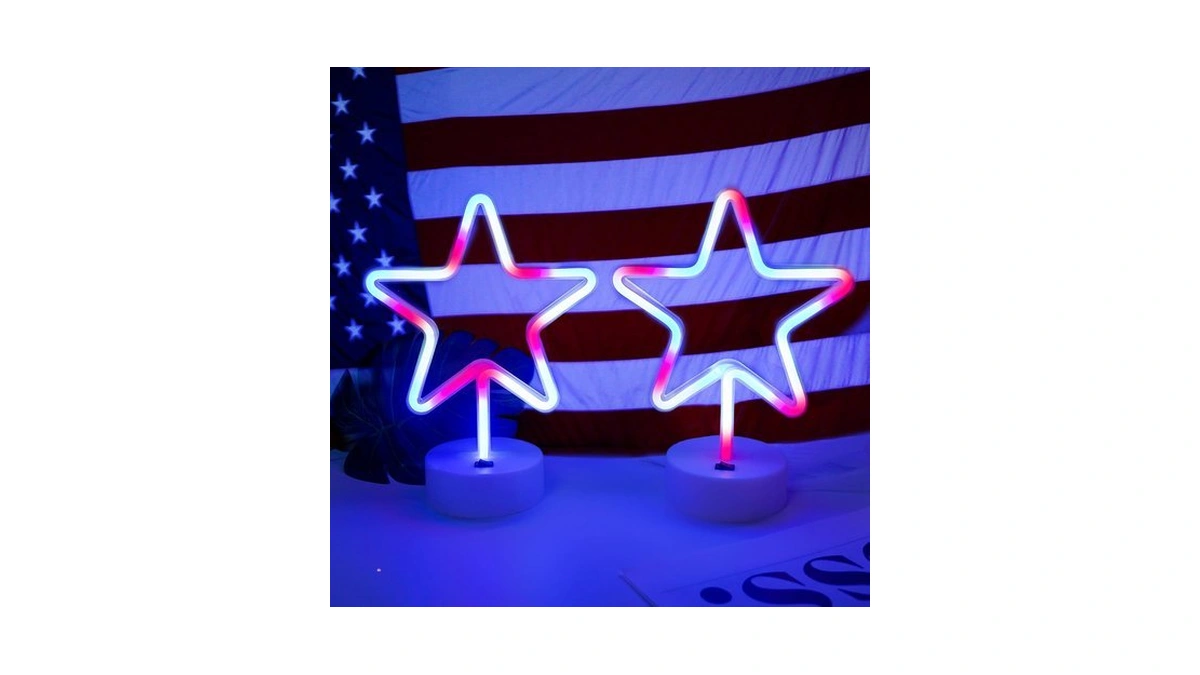 4th Of July Decorations 250th Anniversary, 2pcs Patriotic Star Neon
