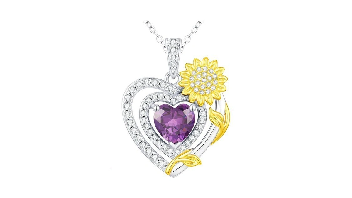 Accver Birthstone 18k Gold Plated Sterling Silver Heart Pendant Necklace