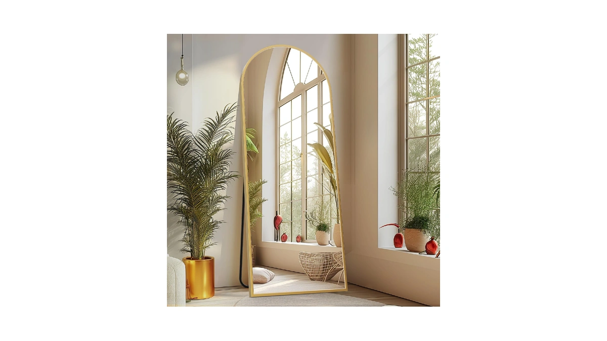Sweetcrispy 64"x21" Arched Full Length Mirror, Full Body Mirror, Gold