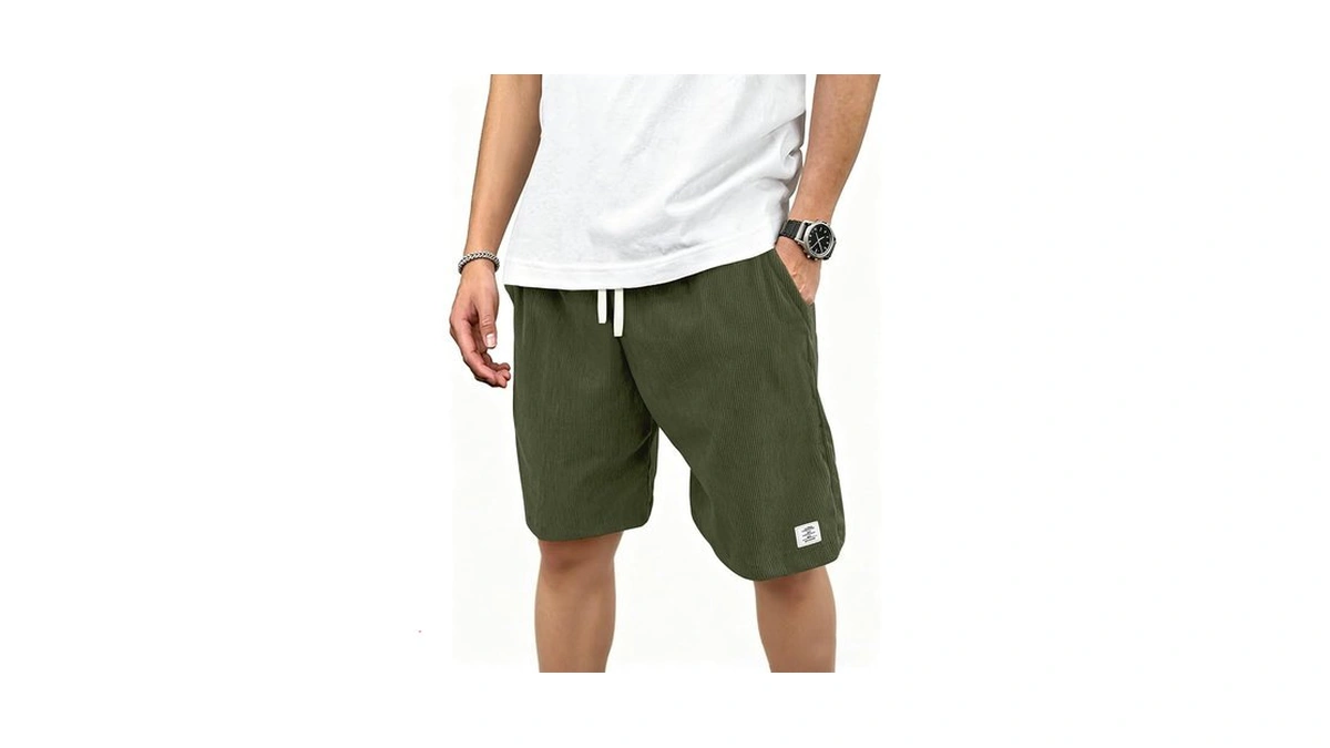Changeown Mens Corduroy Shorts With Pockets,7 Inch Casual Elastic Waist