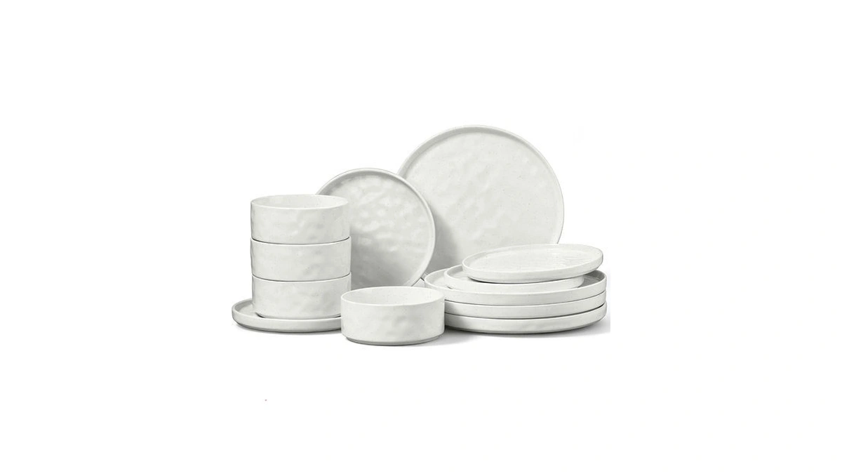 E-far Stoneware Dinnerware Set, 12-piece White Plates And Bowls Sets