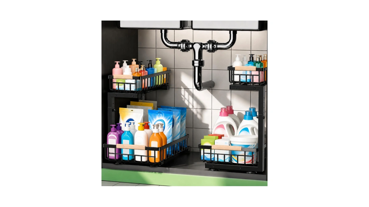 Geebom Under Sink Organizer 2 Pack, Double Slide Out Metal