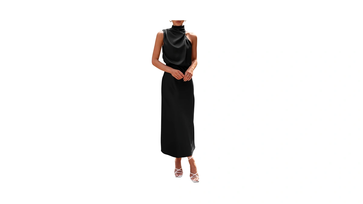Prettygarden Women's Summer Satin Maxi Cocktail Dress Black