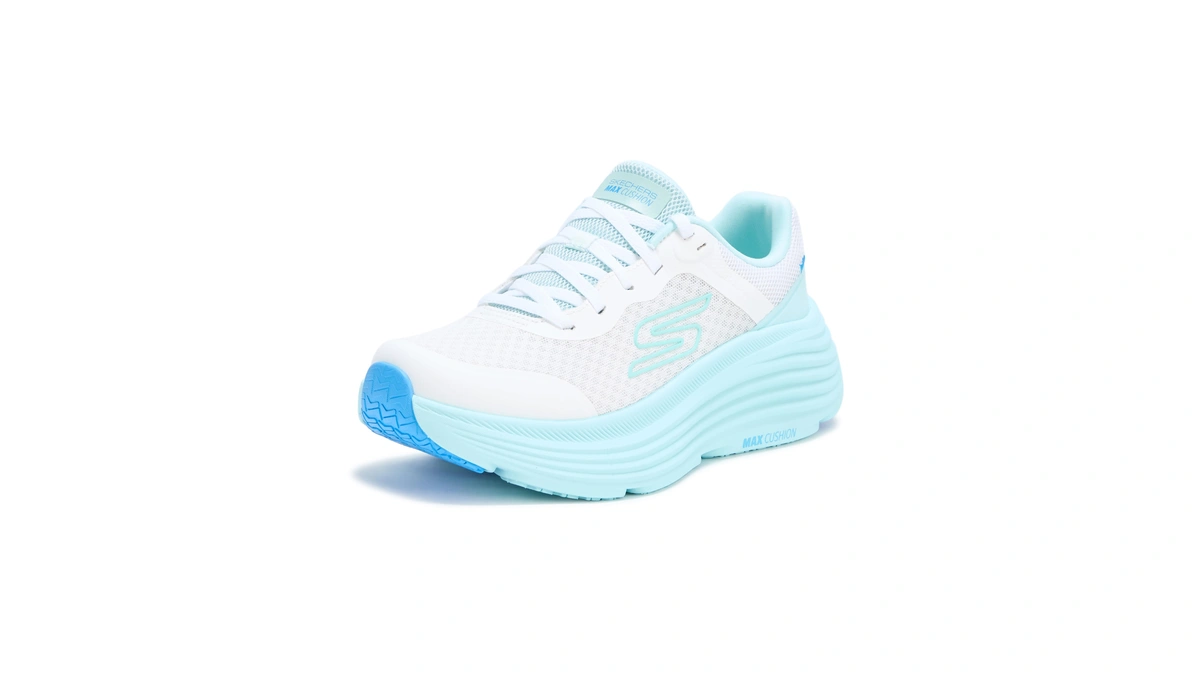 Skechers Women's Max Cushioning Endeavour Canova Sneaker, White/light Blue, 5