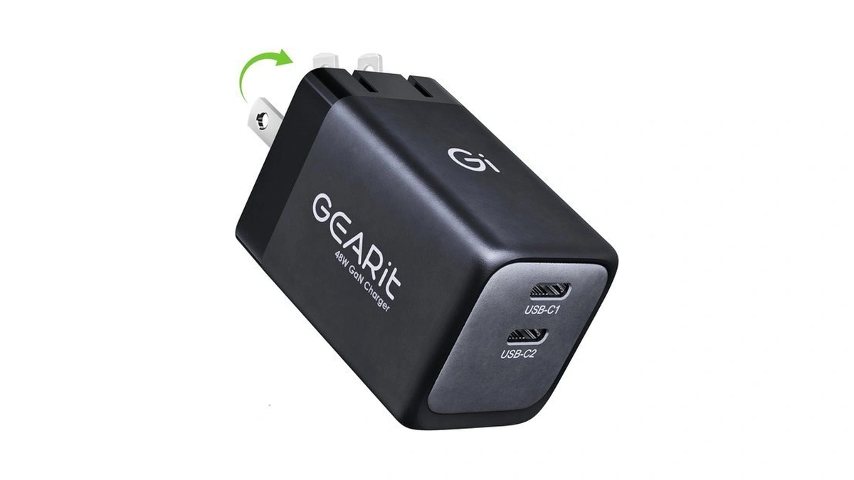 Gearit Dual Usb-c Charger Block, 48w Gan Fast Charger, Foldable