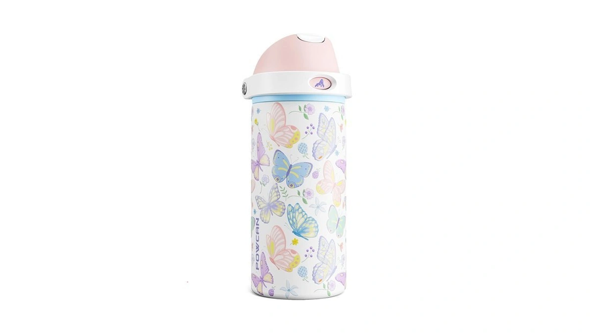 Powcan 18 Oz Insulated Water Bottle: 2-in-1 Push-button Spout &