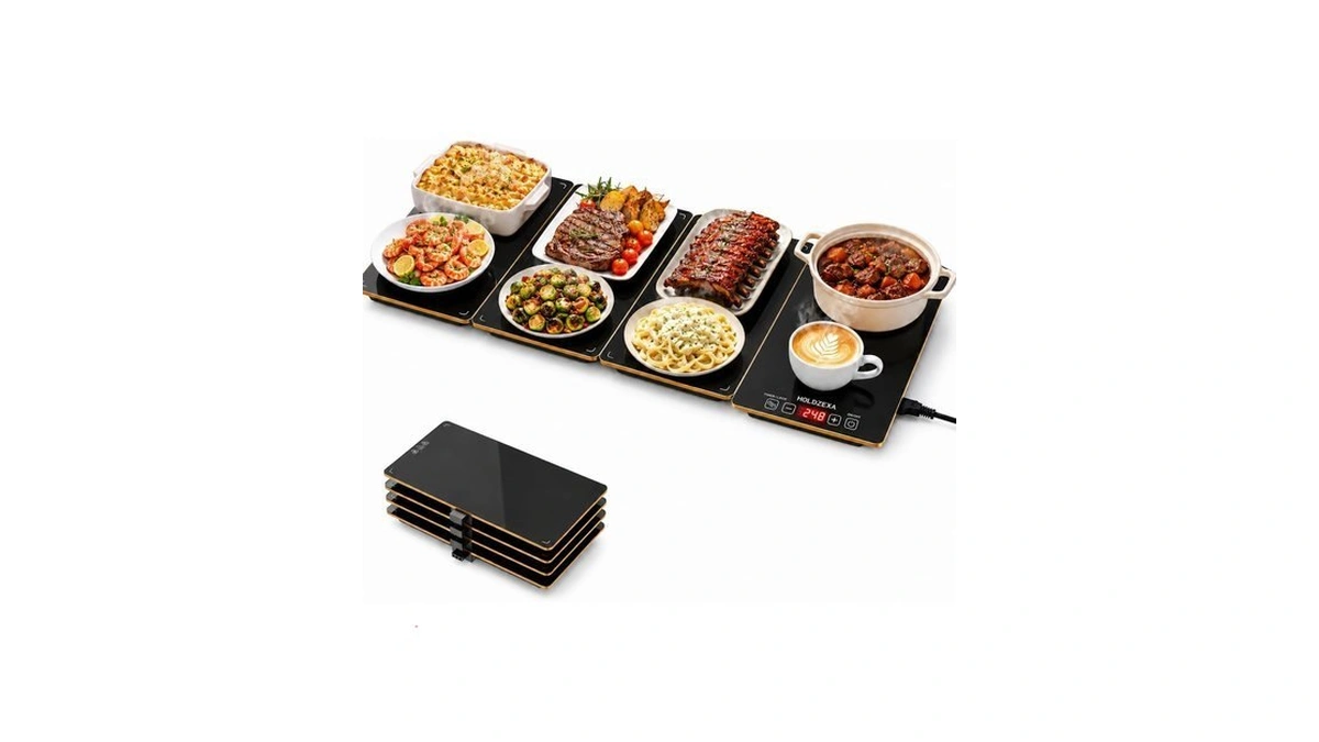 Expandable 4-in-1 Electric Warming Tray, Extra-large Tempered Glass Food Warmer