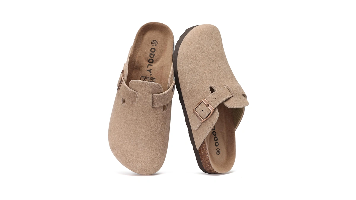 Odoly Genuine Suede Clogs For Women Men Comfort Cork Footbed