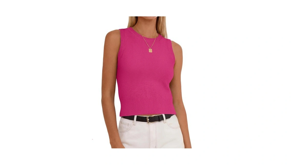 Anrabess Womenโs Summer Sleeveless Cropped Sweater Tank Tops Hot Pink