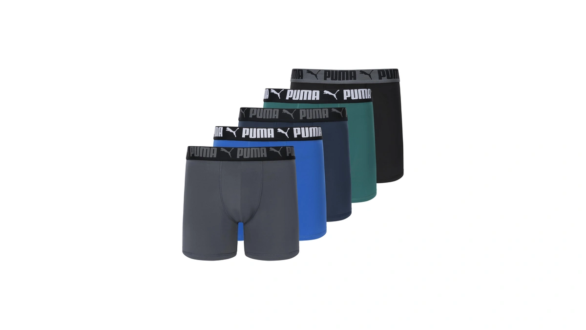 Puma Men's 5-pack Performance Boxer Brief, Grey/blue, Small