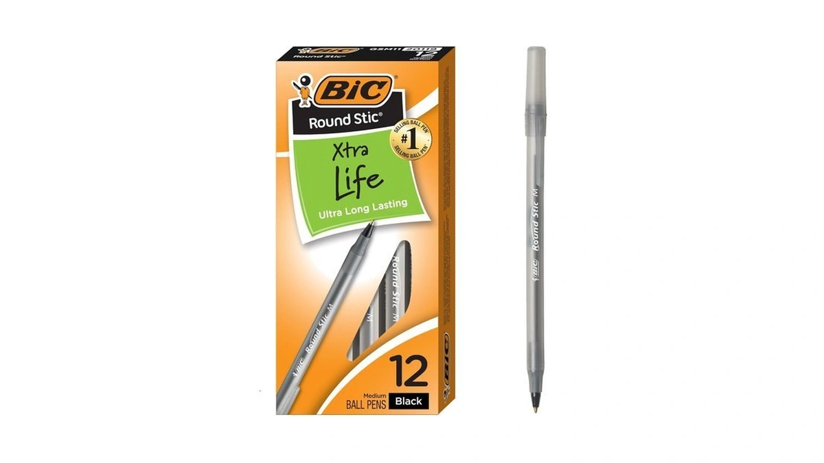 Bic Round Stic Xtra Life Black Ballpoint Pens, 12-count, 1.0mm