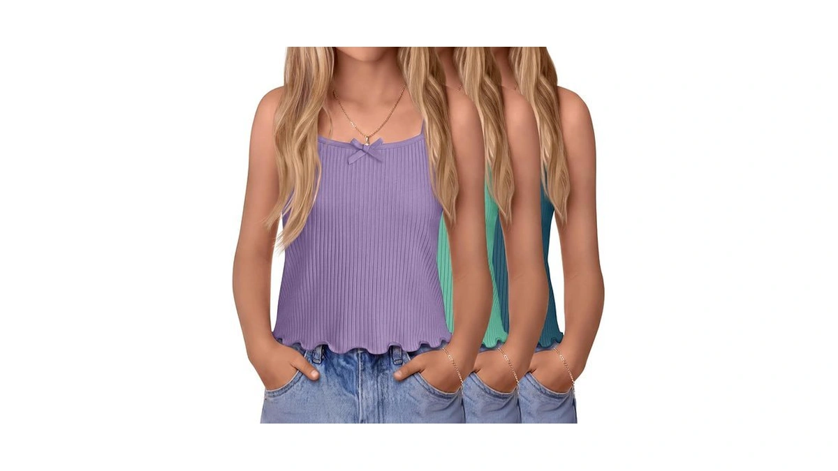 Lessonzoo 3 Pack Girl's Ribbed Camisole 3t-12y, 3-color, 7-8 Years