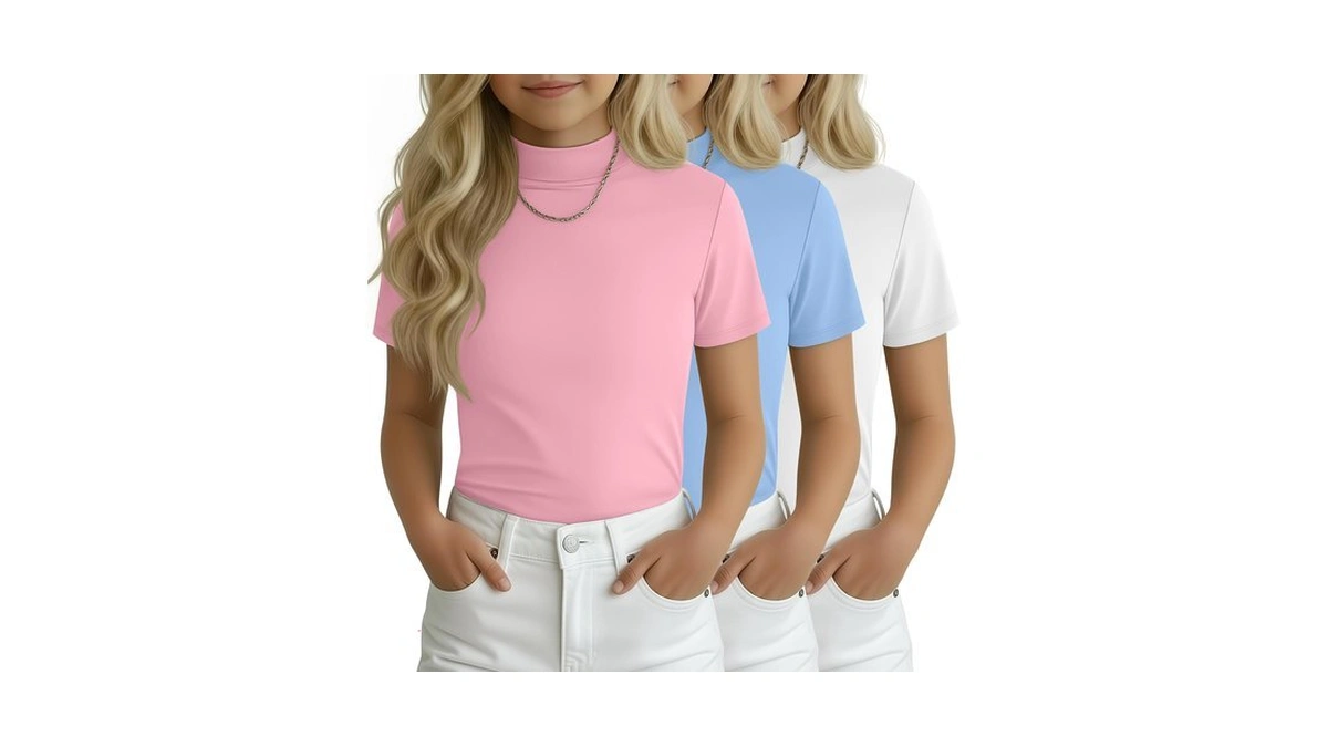 Lessonzoo 3 Pack Girls T-shirts Short Sleeve Summer, 3-color, 9-10