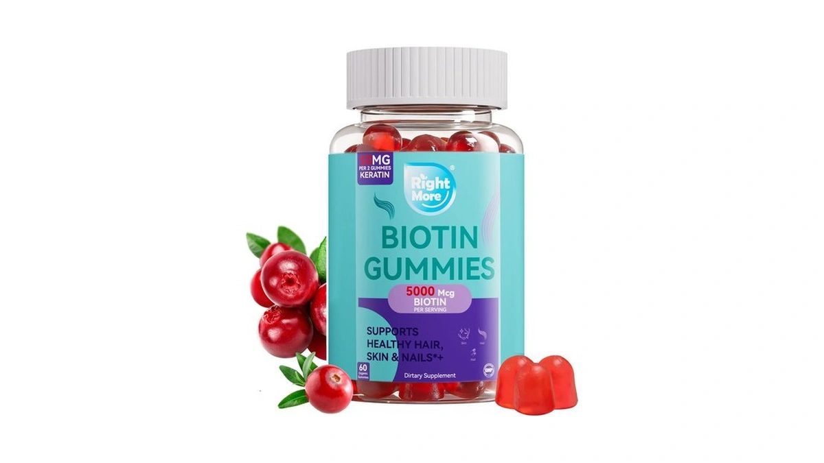 Right More Biotin Gummies 5000mcg, Hair Skin & Nails Vitamins