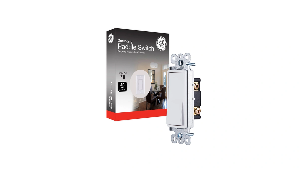 Ge In-wall Switch, Single Pole, Paddle Rocker, White, 1 Pack