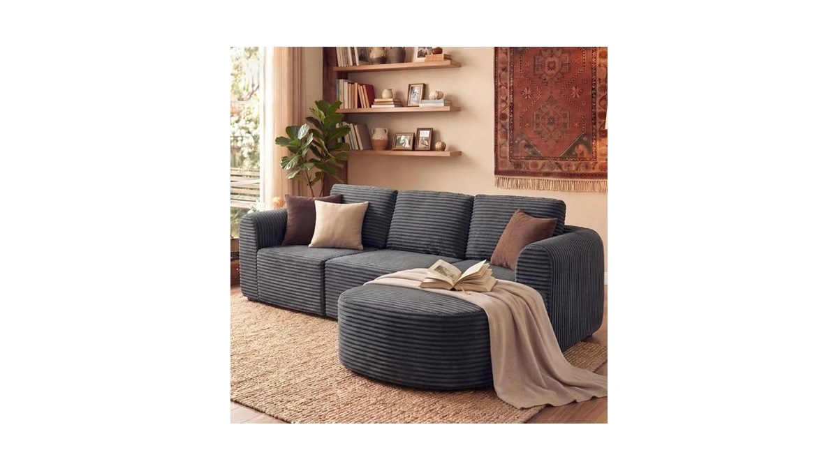 108" Boneless Couch With L-shape Chaise, Boneless Sectional Couch For