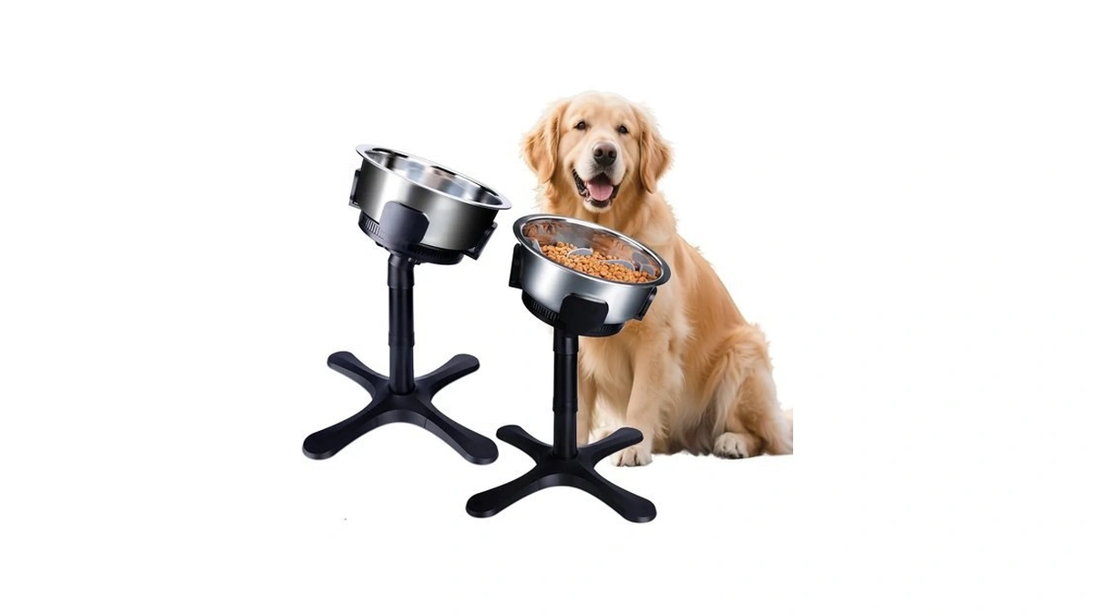 Elevated Adjustable Dog Bowl Feeding Stand, 3 Heights And Tiled