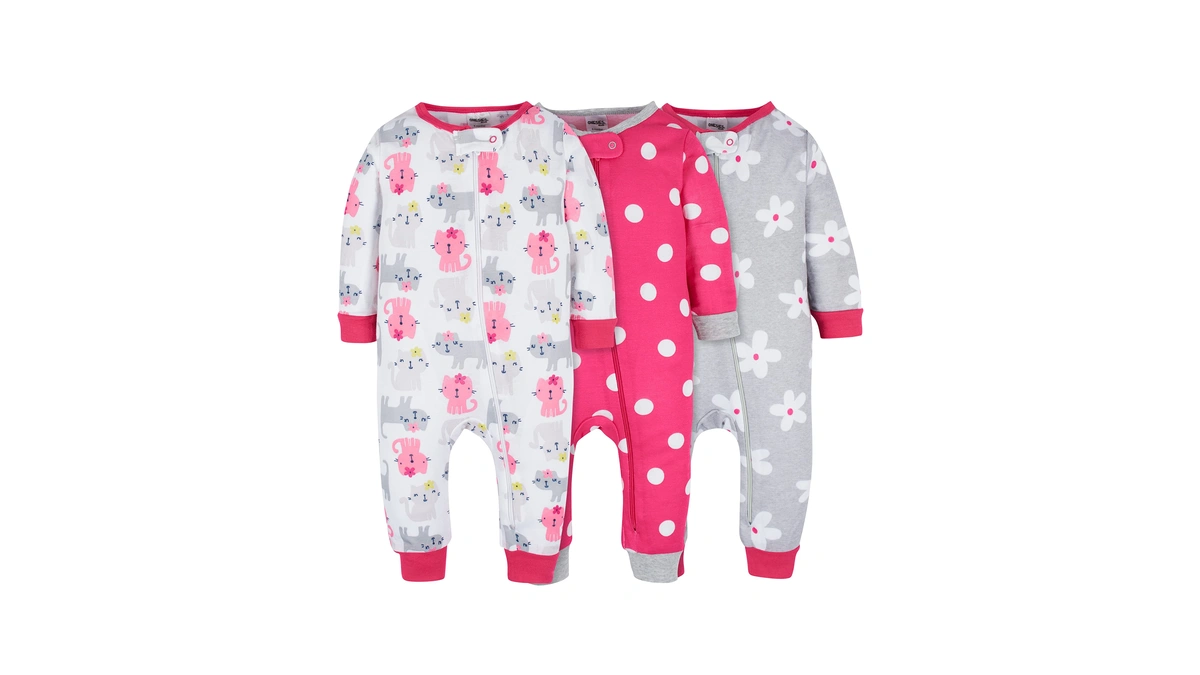 Onesies Brand Baby Girls 3-pack Snug Fit One-piece Cotton Pajamas,