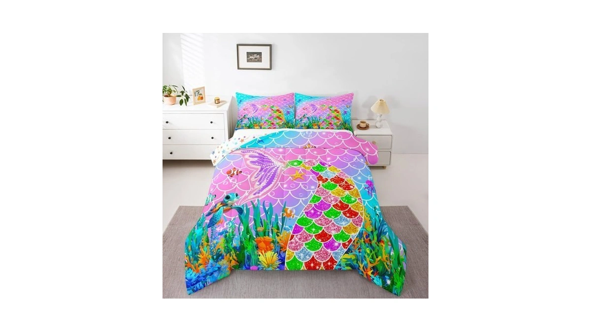 Feelyou Mermaid Comforter Set Twin Size Ocean Fish Scales Bedding