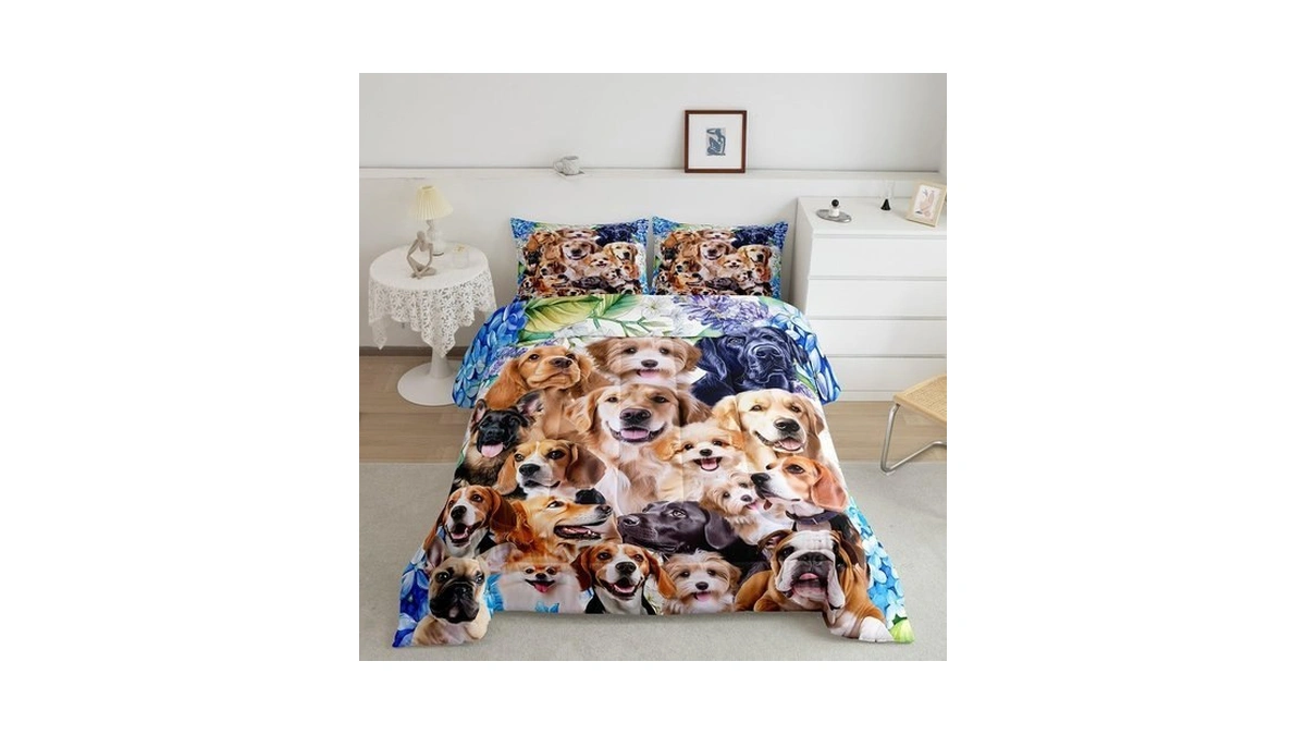 Feelyou Dog Comforter Kids Twin Size Cute Cartoon Dogs Bedding