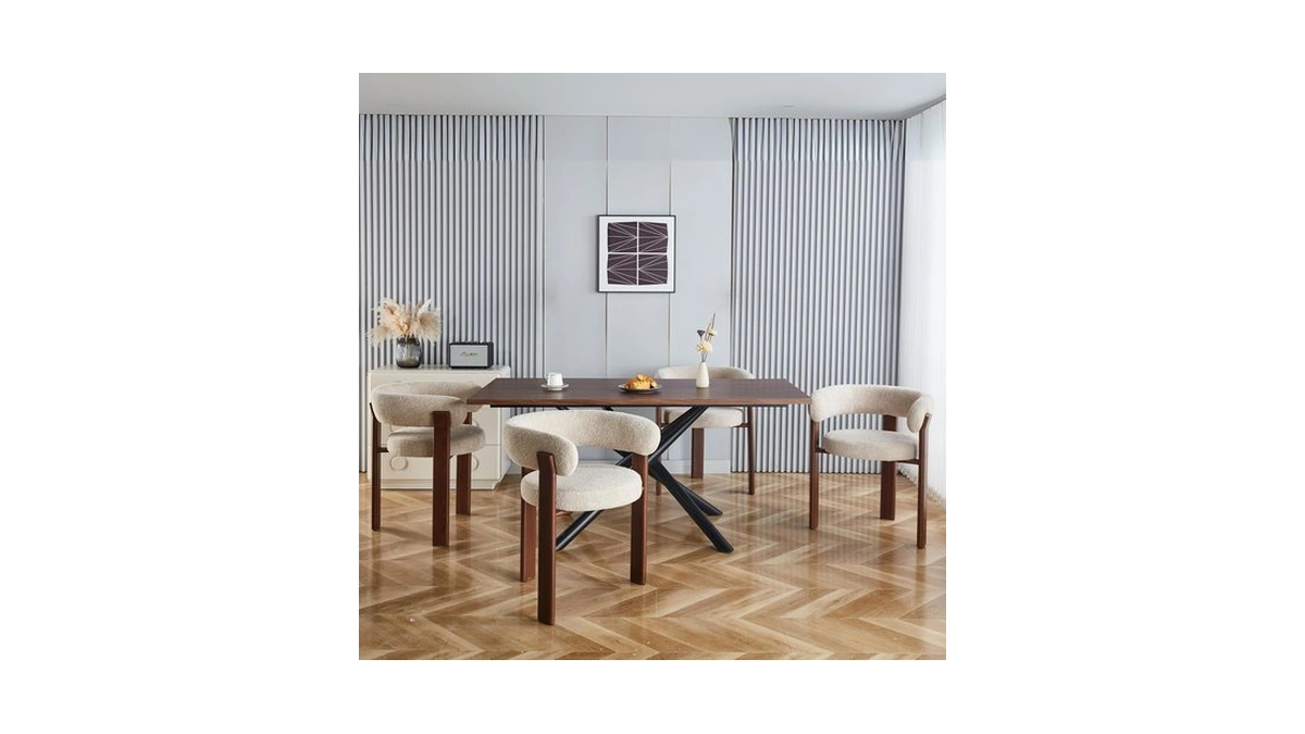 Dining Chairs Set Of 4,sherpa Barrel Chair With Curved Backrest-beige