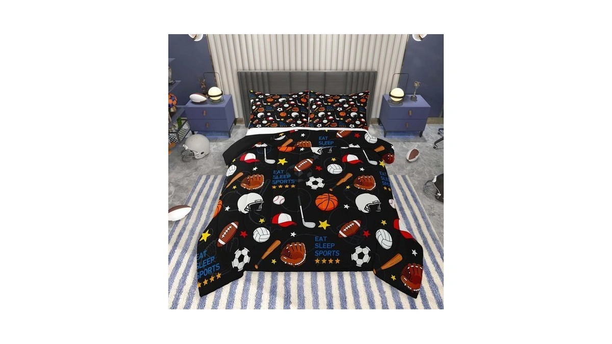 Feelyou Sports Comforter Set Twin Size Boys Football Baseball Basketball