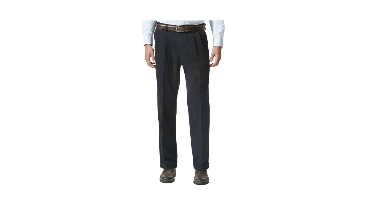 Dockers Men's Relaxed Fit Comfort Khaki Pants-pleated, Dockers Navy, 32w