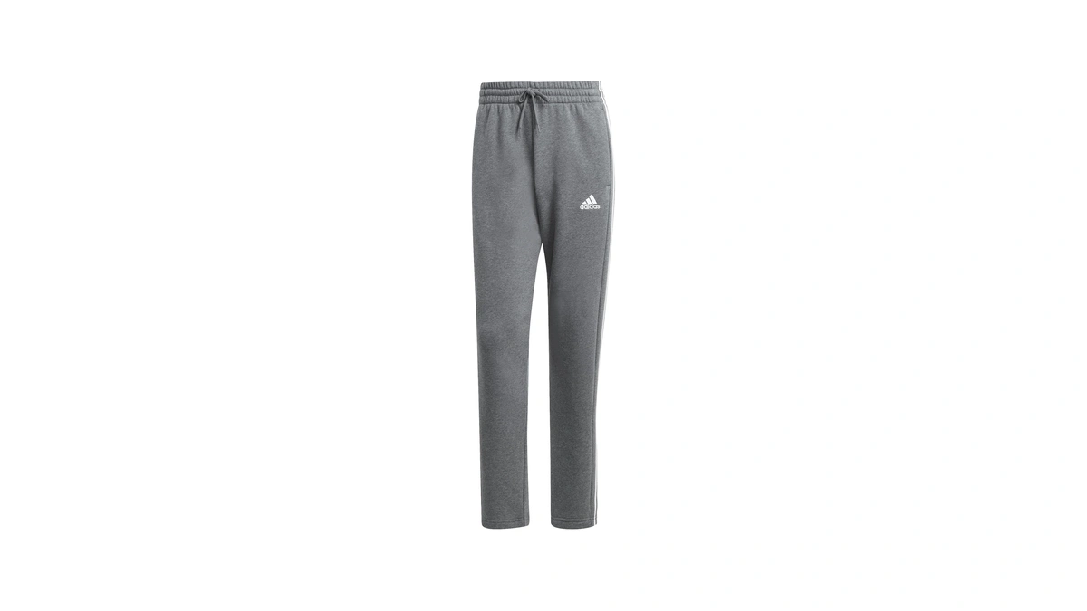 Adidas Mens Essentials 3-stripes Open Hem Fleece Pants, Dark Grey