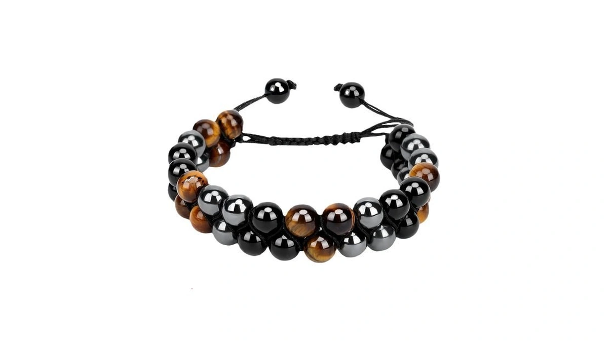 Triple Protection Bracelet, Healing Crystals Tigers Eye Black Obsidian Hematite