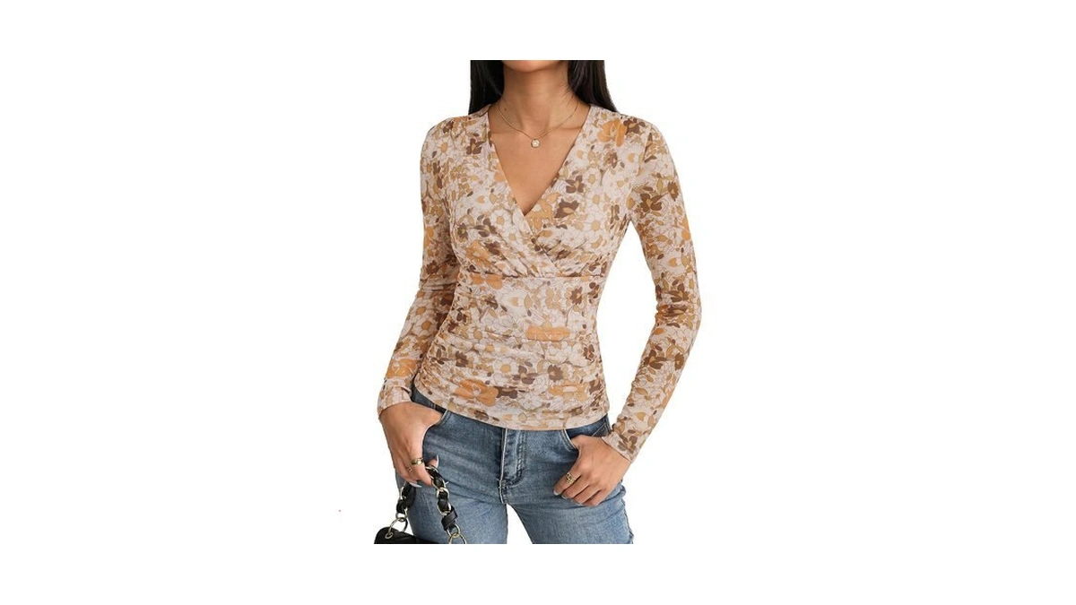Grace Karin Womens Boho Mesh Tops Long Sleeve Dressy Blouse