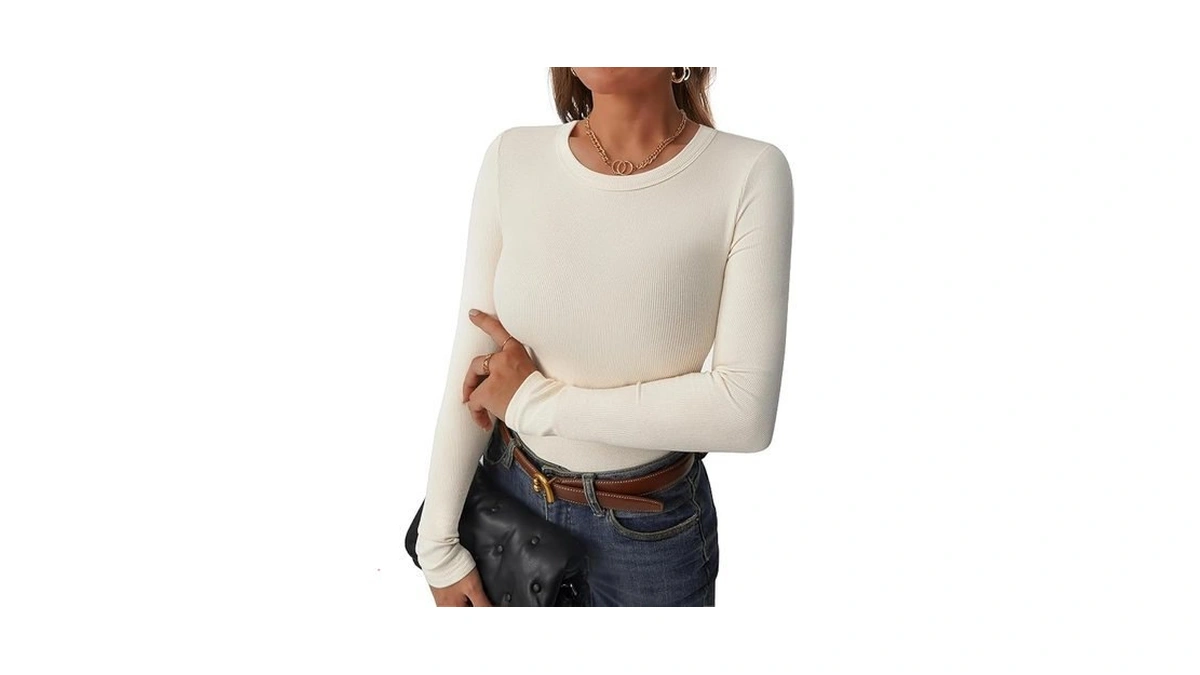 C.o.z.y Womens Long Sleeve Shirts Ribbed Crewneck Slim Fit Tops