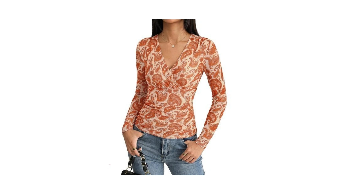 Grace Karin Womens Boho Mesh Tops Long Sleeve Dressy Blouse
