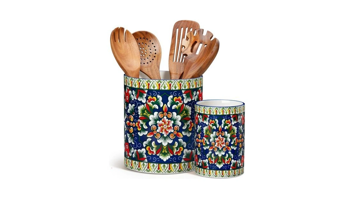 Vancasso 7.3"+5.5" Utensil Holder, Porcelain Utensil Holder For Countertop