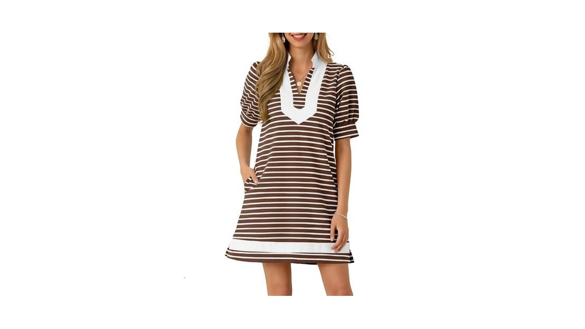 Fisoew Womens Summer T Shirt Mini Dress Casual Short Puff