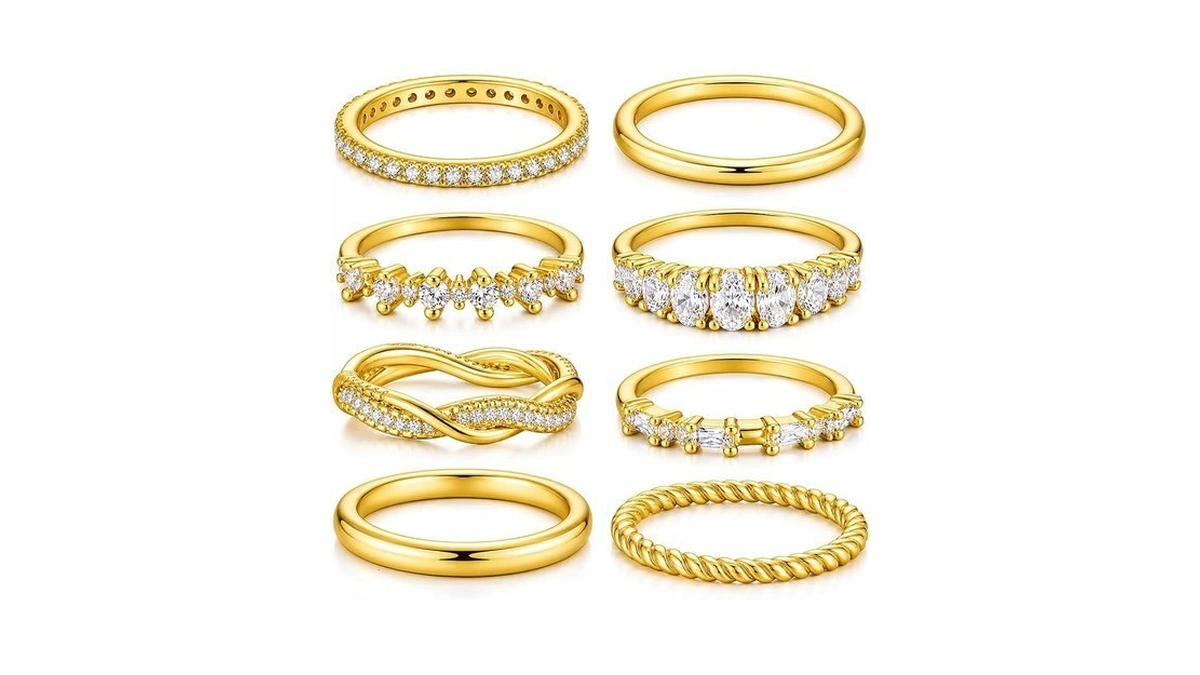 Kiss Wife Gold Stackable Rings For Women, 14k Gold Plated